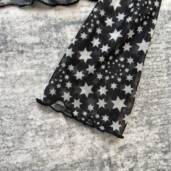 Free People Top Womens XS Black Stars Marne Cropped Sheer Mesh Celestial Whimsy - Picture 4 of 12